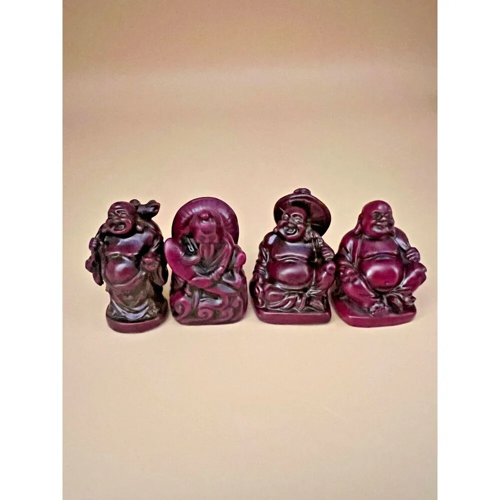 Lot of 8 Miniature Buddha and Happy Buddha Figurines - Stone, Resin, Ceramic